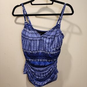 Garnet Hill Blue Patterned Women's Tankini Top Size 6